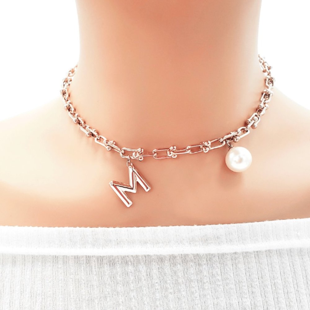 Initial M Pearl Necklace